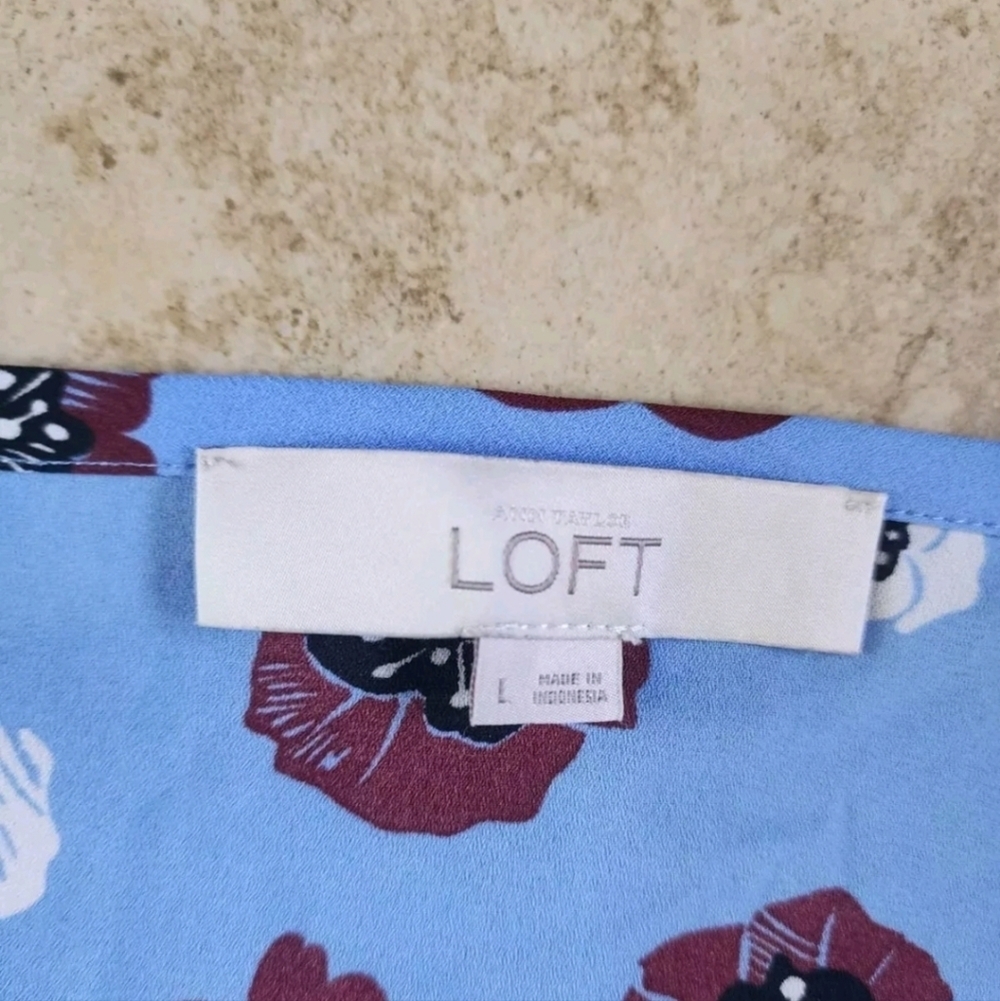 Loft Floral Blue Long Sleeve Blouse - Picture 3 of 3